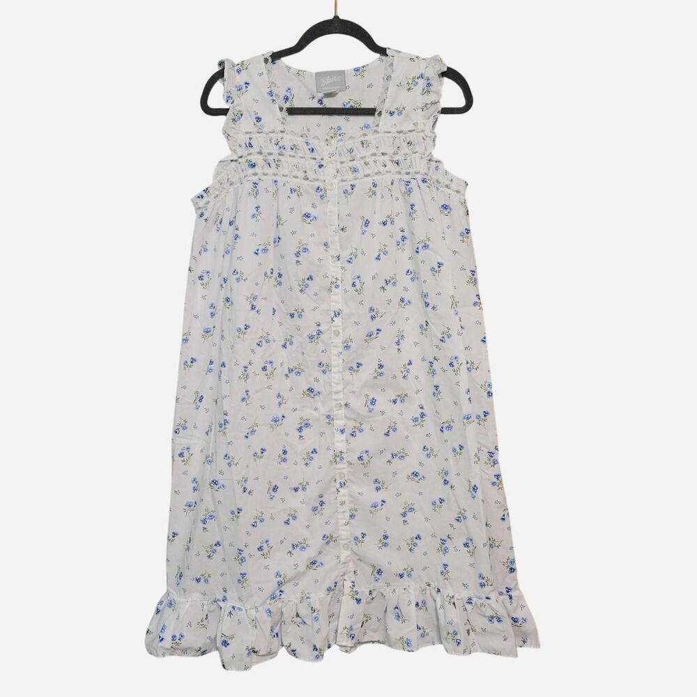 Blair Women's White Blue Floral Dress Nightgown Cottagecore Prairie Dainty Fairy